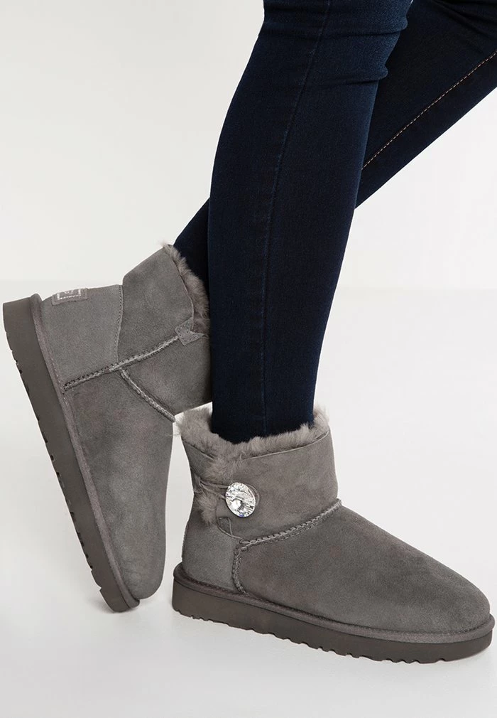 UGG MINI BAILEY BUTTON BLING - Classic Ankle Boots - Grey