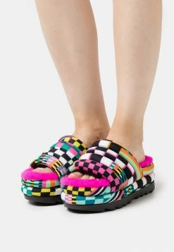 UGG MAXI CHECKS SLIDE - Heeled Mules - Black/multi-coloured