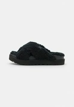 UGG FUZZ SUGAR CROSS SLIDE - Slippers - Black